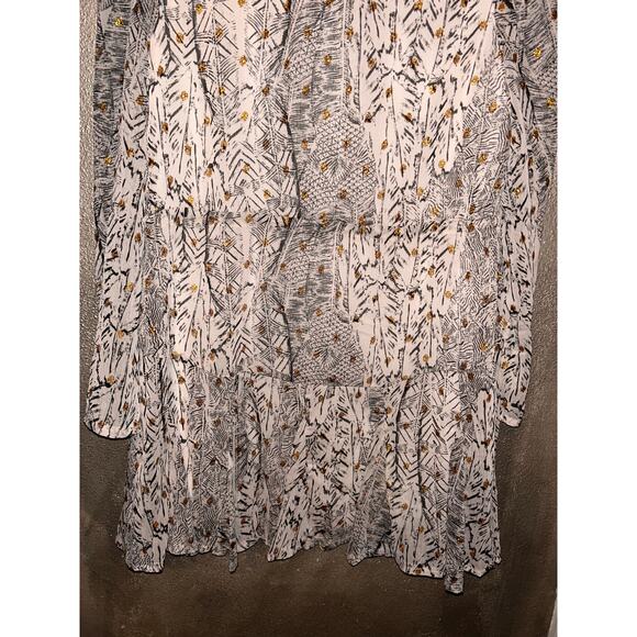 En Crème Boho Hippie Edgy Gipsy Tunic Summer Metallic Long Sleeves Dress - Picture 7 of 9